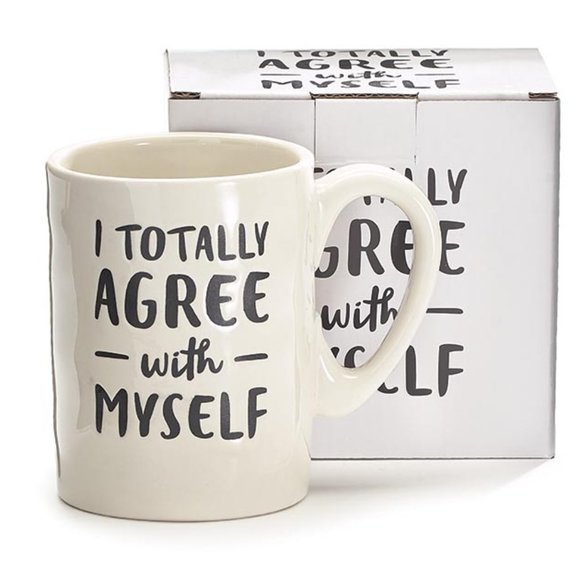 16 Oz White Ceramic I Totally Agree with Myself Coffee Mug - Gift Boxed NEW - Picture 1 of 2